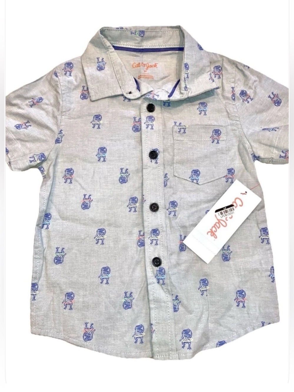 Boys Woven Hula Hooping Dinosaurs Short Sleeve Summer Casual Top 12 Months or 2T